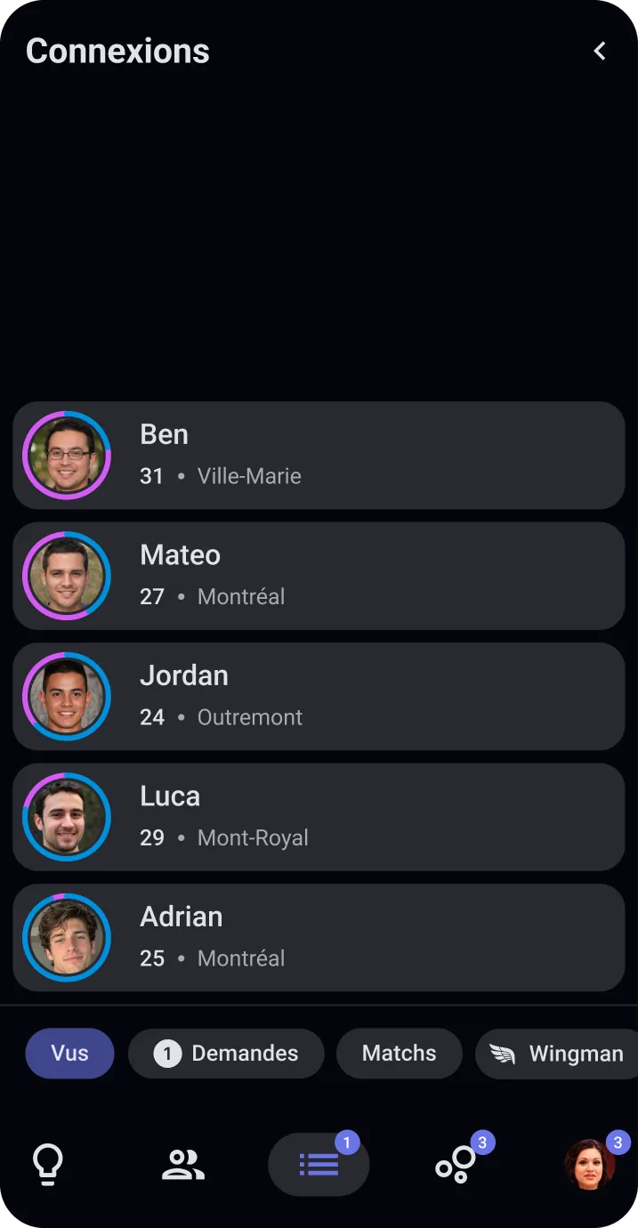 La liste Vus, classée selon la force de tes swipes
